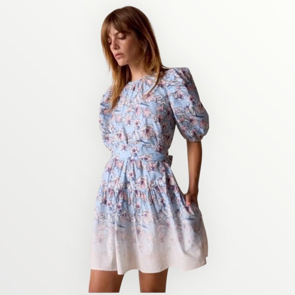 St. Roche Ciel Puff Sleeve Organic Cotton Floral Mini Dress